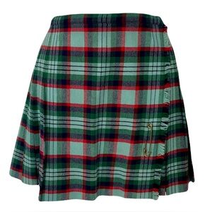 Vintage 70s Trimingham’s Bermuda Green Wool Plaid Wrap Kilt Skirt, Size XS